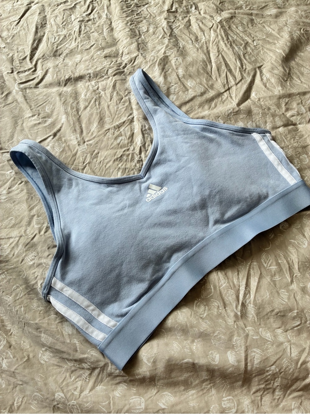 adidas Light Blue Women's Sports Bra with White Stripes